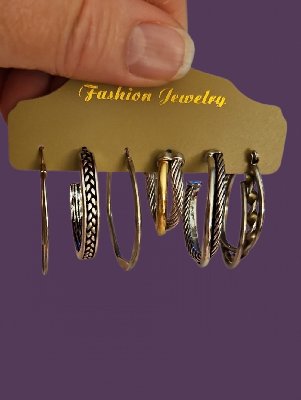 Vintage Set Of Six Single Two-tone and Silvertone Hoop Earrings